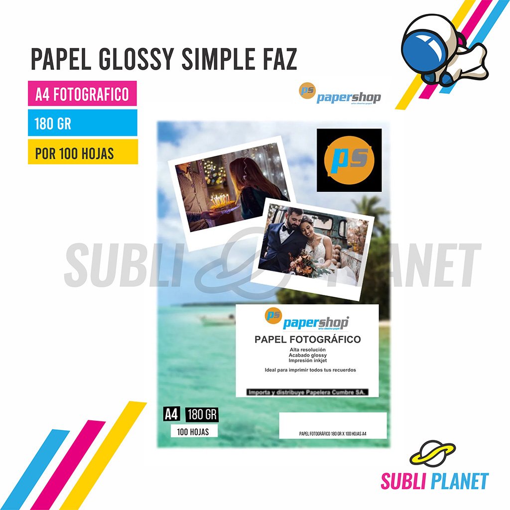 PAPELGLOSSYPAPERSHOP PAPEL A4 180gr x100h PAPERSHOP - Imagen 1