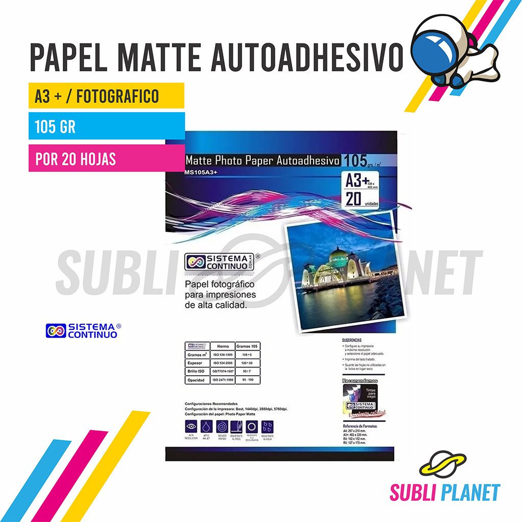 SCAUTOADHESIVOMATE PAPEL ADHESIVO MATTE A3+ 105gr - Imagen 1