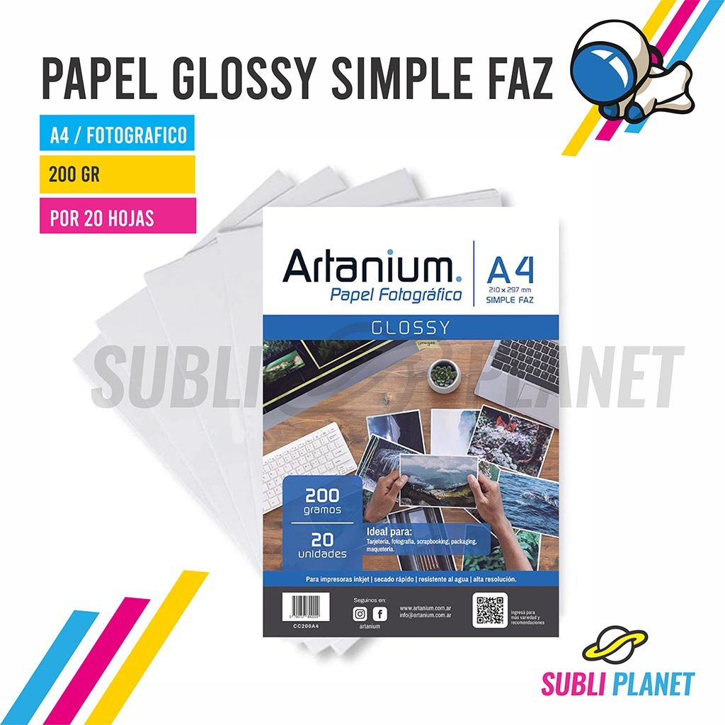 artanium200A420H PAPEL ARTANIUM BRILLO SIMPLE FAZ A4 200gr 20 Hojas - Imagen 1