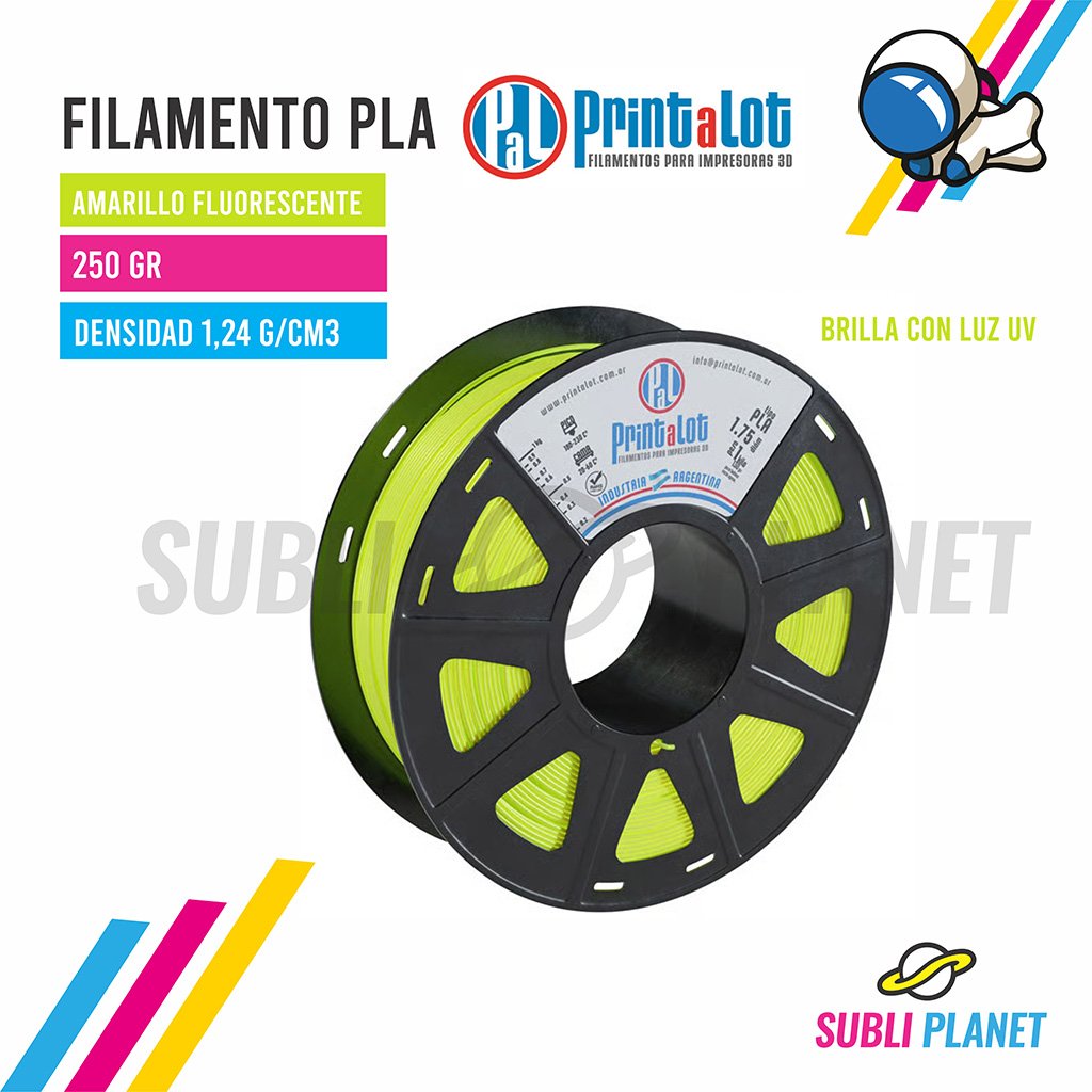 famarillofluo250 FILAMENTO PLA AMARILLO FLUO x¼KG - Imagen 1