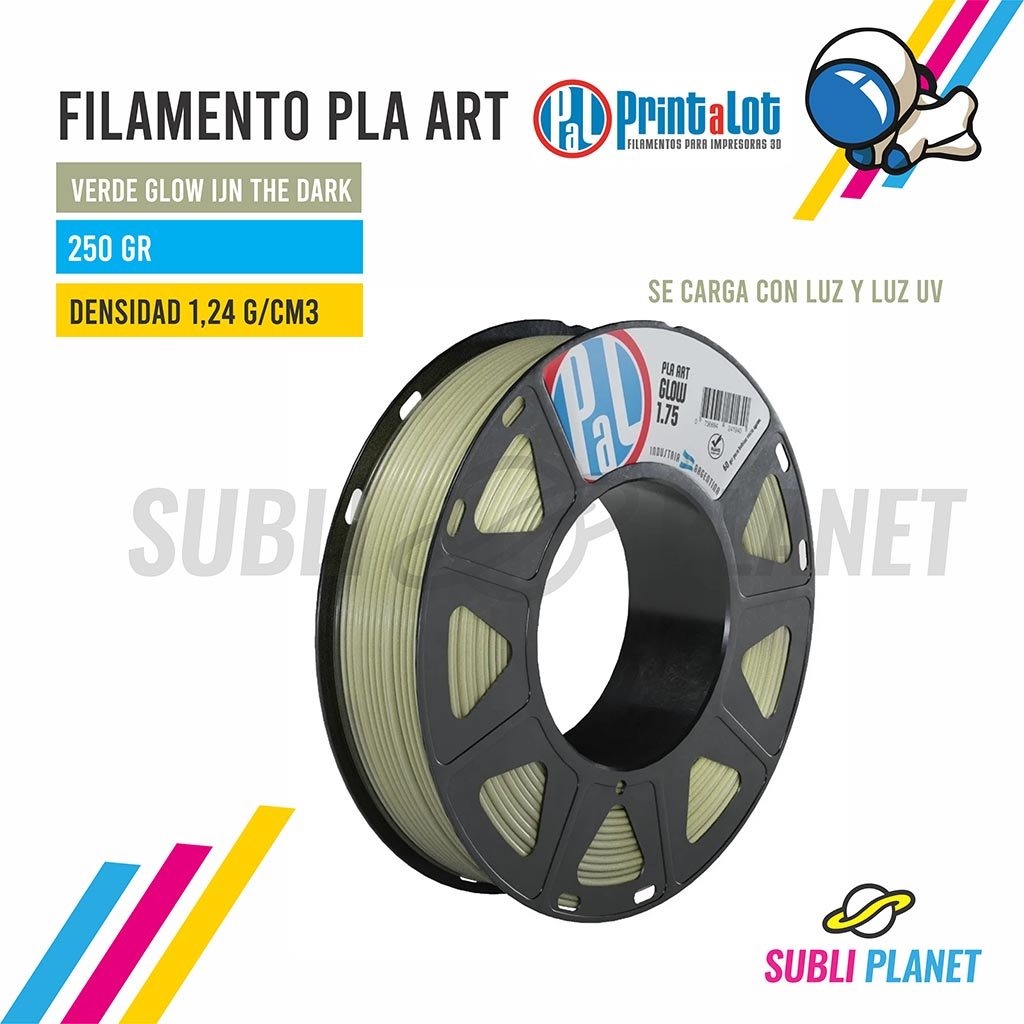 fglow250 FILAMENTO PLA ART VERDE GLOW ¼KG - Imagen 1
