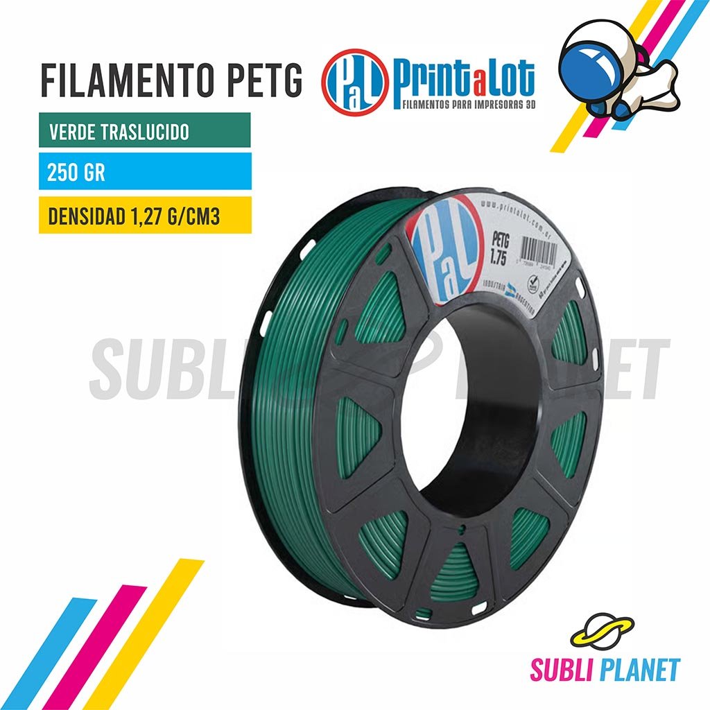 fverdepetgtras250 FILAMENTO PETG VERDE TRASLUCIDO x¼KG - Imagen 1