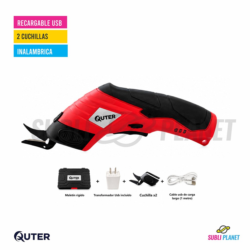 stijeraquterroja TIJERA ELECTRICA QUTER ROJA c/CARGADOR + REPUESTO - Imagen 1